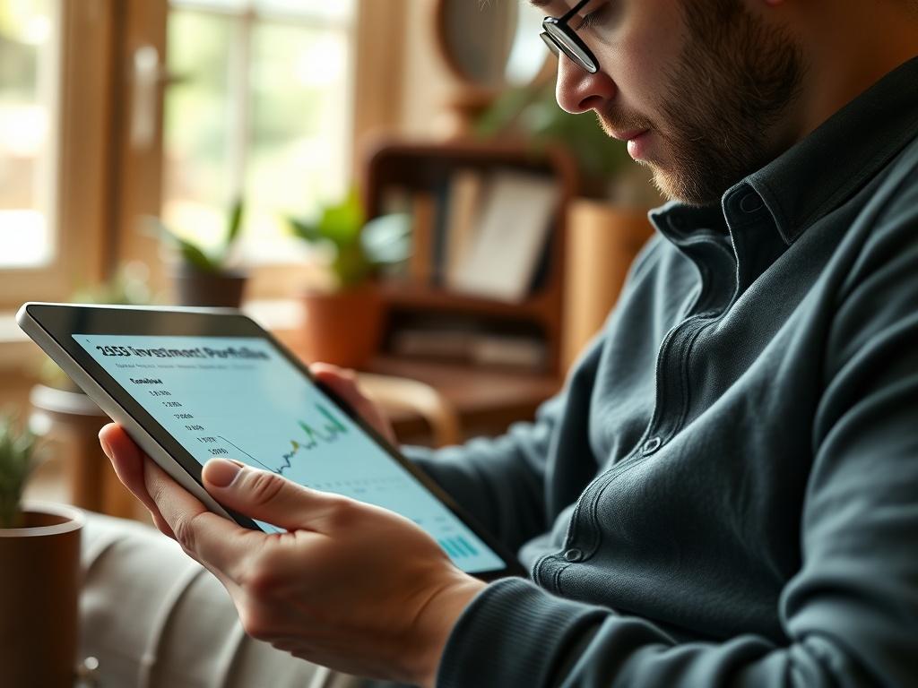 A close up shot of a person reviewing their investment